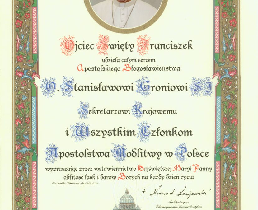 Błogosławieństwo papieskie dla Apostolstwa Modlitwy